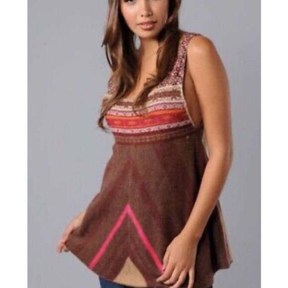 Free People Wool Blend Knit Mixed Media Tank Tunic Boho Small - Picture 2 of 8